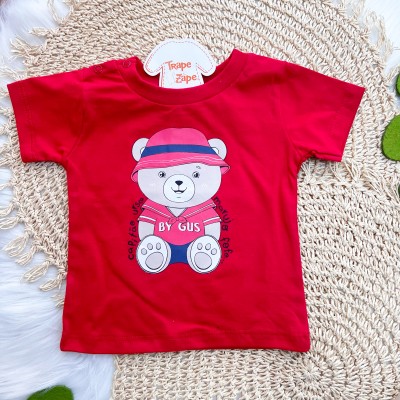 Conj. Camiseta Capitão Urso e Bermuda - Vermelho e Areia